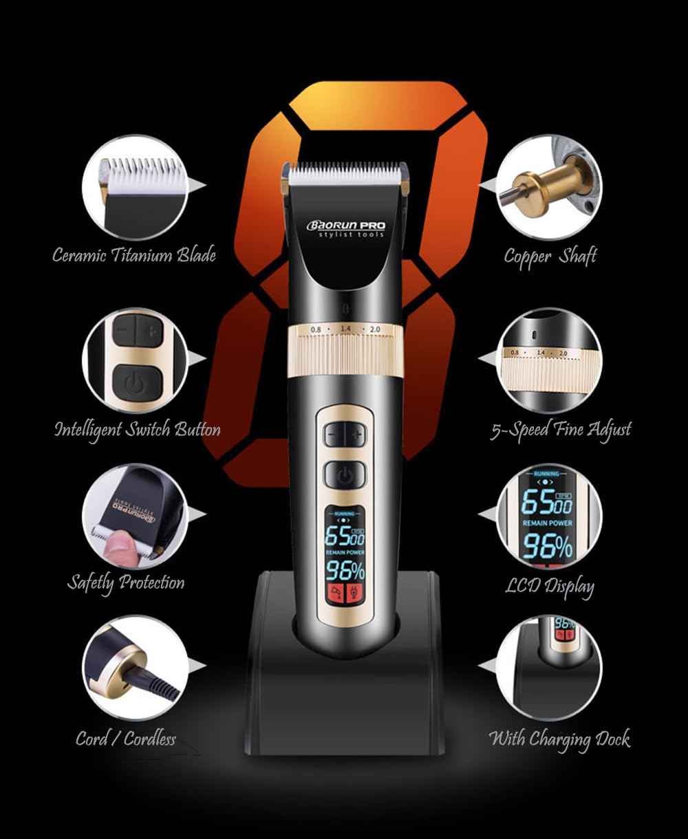 Maxshop Cordless Hair Clippers for Men Kids Grooming Hair Cutting & Trimming Kit with Guide Combs Charging Dock (Gold)