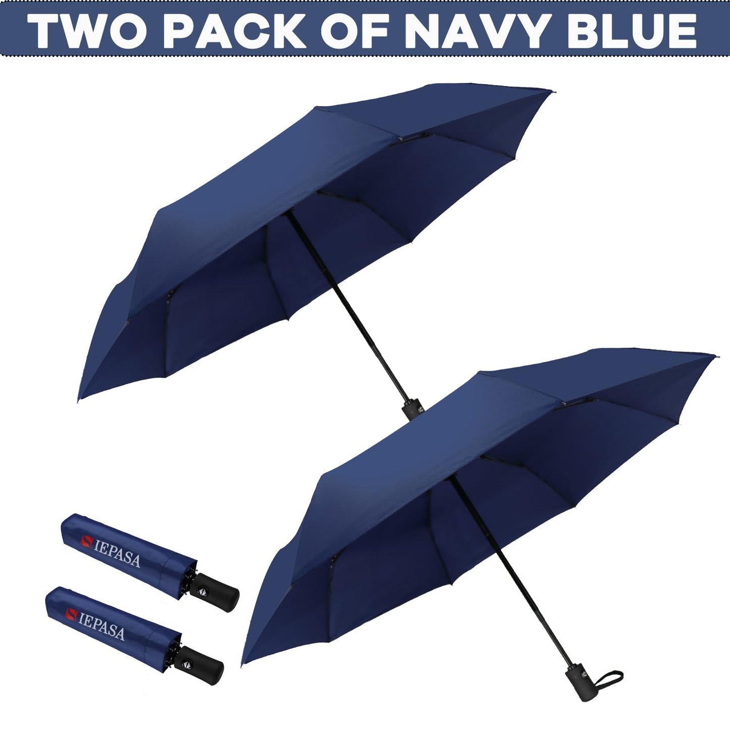 SIEPASA Two Pack The Original Portable Travel Umbrella - Umbrellas for Rain Windproof, Compact Umbrella for Wind and Rain, Perfect Car Umbrella, Backpack, and On-the-Go.(Navy Blue & Navy Blue, 2 Pack)