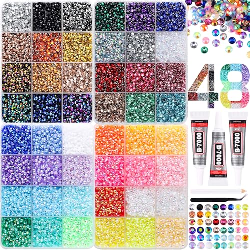 36000 Rhinestones 48 Colors 3mm Flatback Gems with B7000 Glue