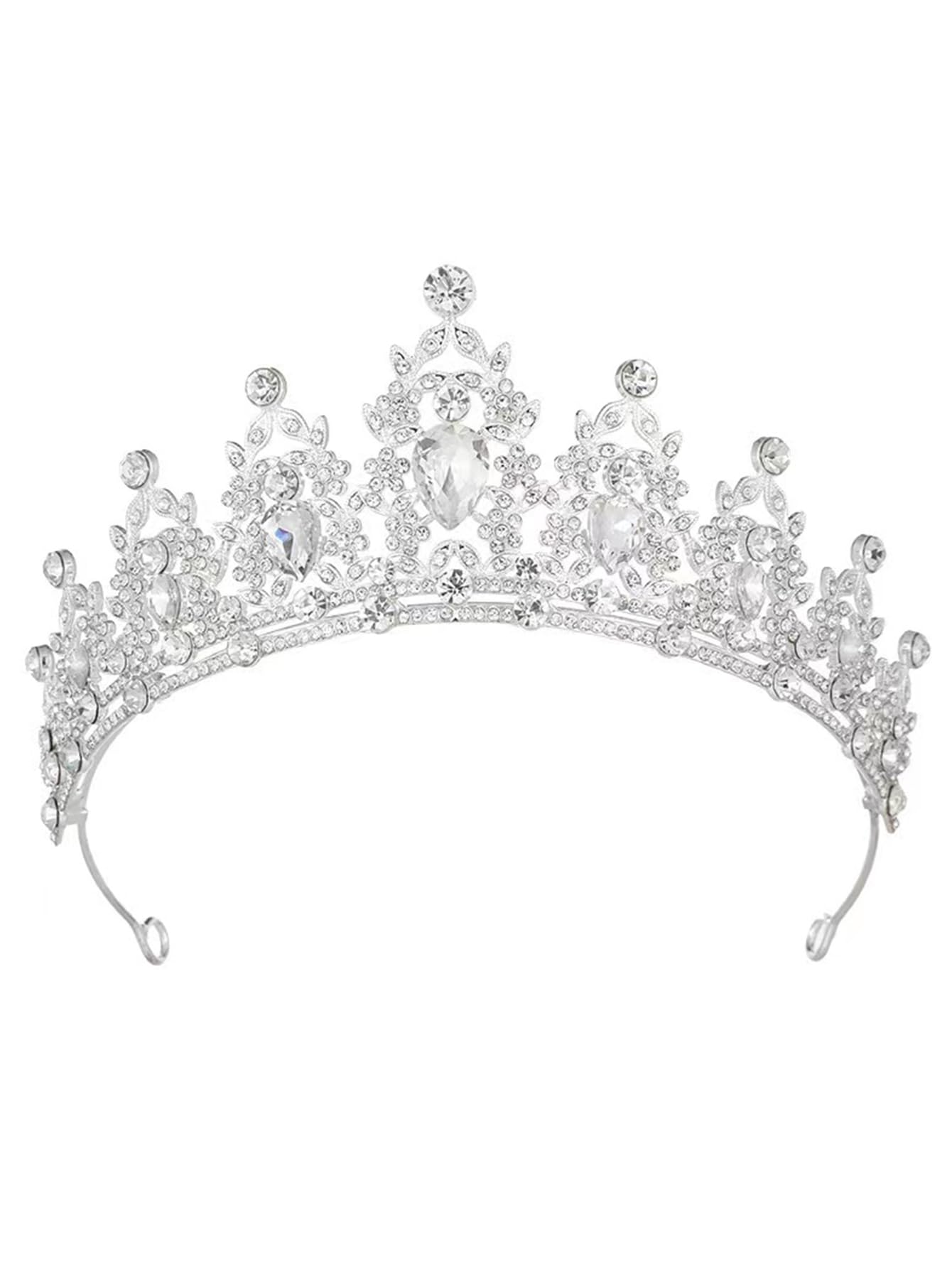 YOUlDIANZI Queen Crown Rhinestone Wedding Crowns, Crystal Tiaras for Women for Birthday Prom Pageant Party (Silver-White-Crown)