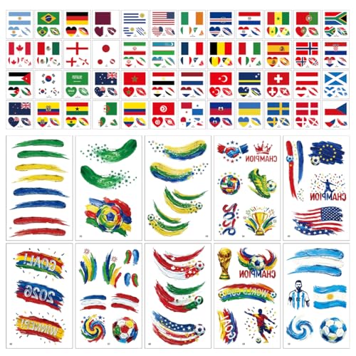 World Cup 2026 Soccer Temporary Tattoos, 58 Sheets Waterproof