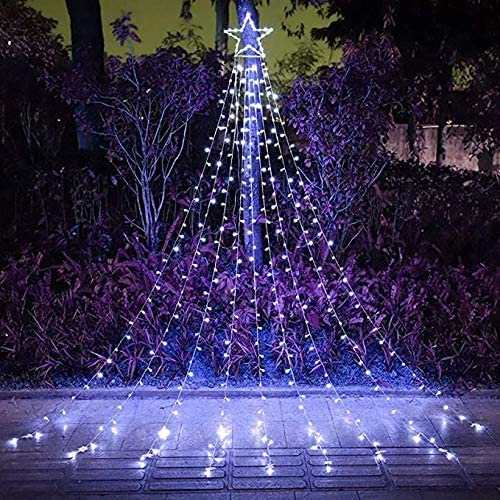 (New) Christmas Decorations Star Lights, Waterfall Christmas String Lights with 317 LED Star Hanging Twinkle Fairy Curtain Lights for Party Wedding Holiday Halloween Indoor Outdoor Decorative