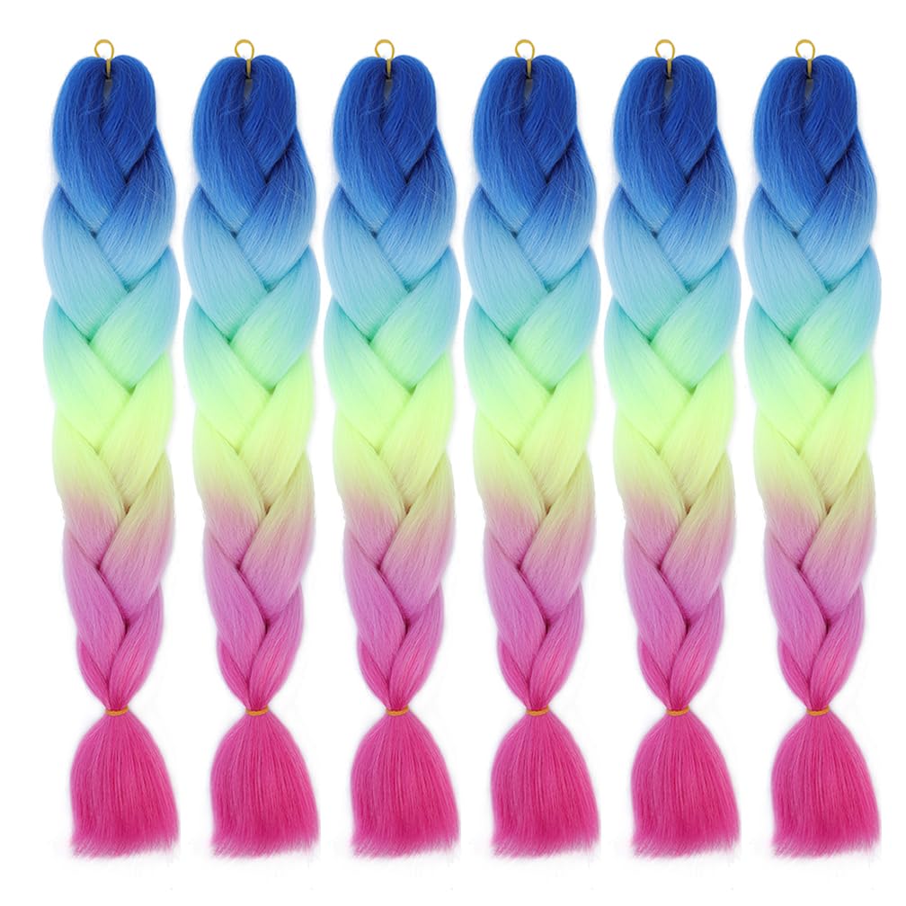 Ombre Braiding Hair Colorful 24 Inch Kanekalon Hair Extension Braid Hot Water Setting High Temperature Synthetic Fiber(E7-6 Packs)