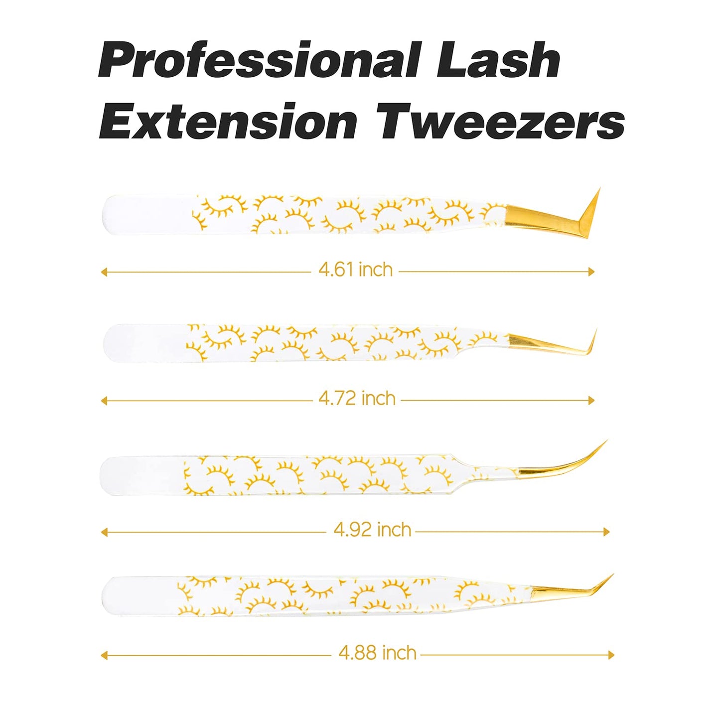 TDANCE Lash Tweezers for Eyelash Extensions,Volume Lash Tweezers for Mega Volume Lashes Make Fans,Stainless Steel Fiber Tip Lash Extension Tweezers(White-Gold-T01-Volume Tweezers,1Pcs)