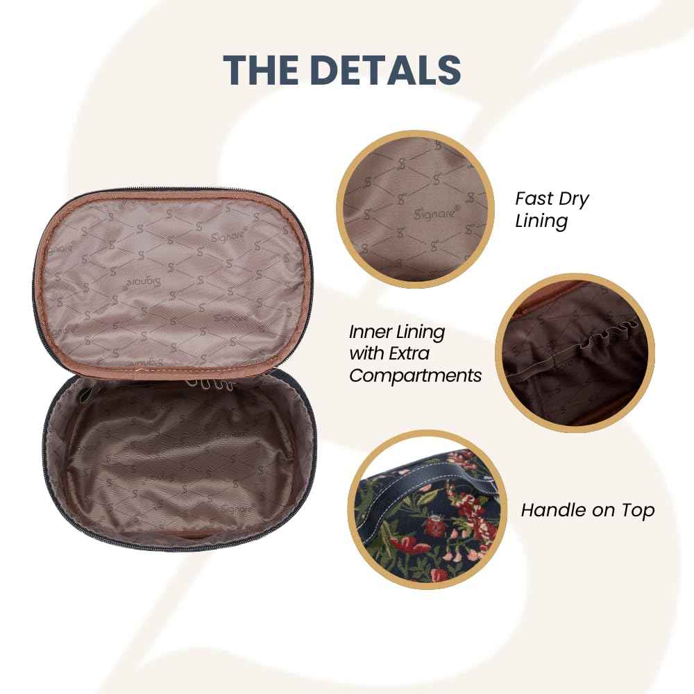 Signare Tapestry Toiletry Bag Makeup Organise bag for Women in Morning Garden Black Design (TOIL-MGDBK)