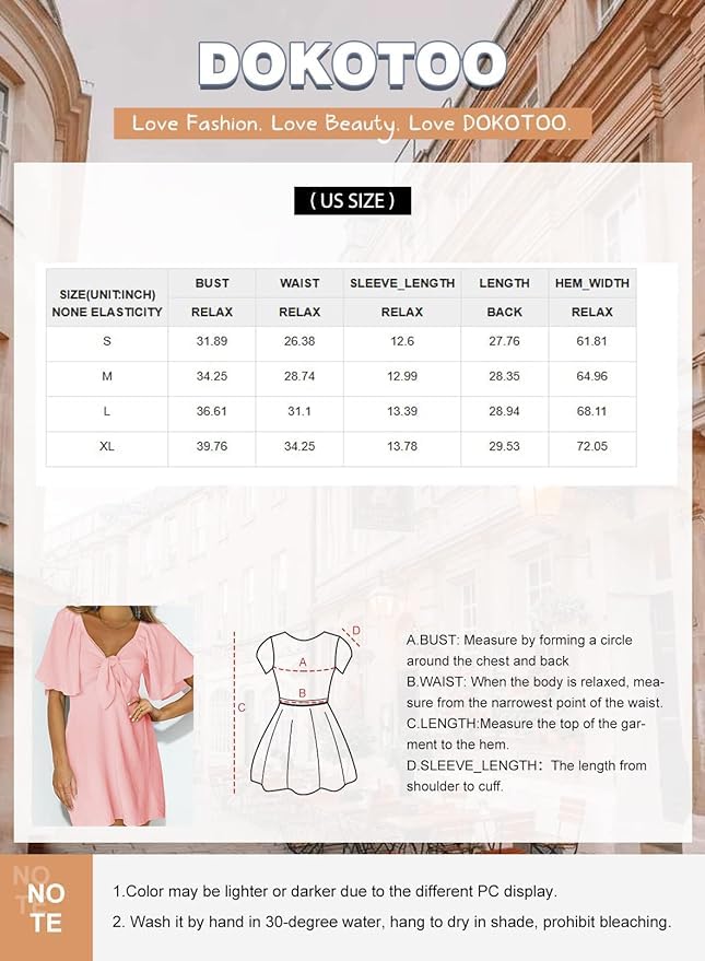 Dokotoo Cute Summer Dresses for Women 2024 Fashion Fall Outfits Wedding Guest Womens Easter Dresses for Women Sexy V-Neck Drawstring Cap Sleeve Elegant Solid Color Mini Dress