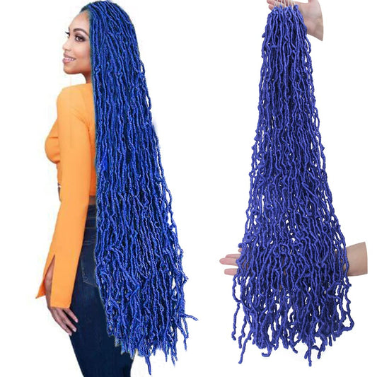 6Packs Nu Locs Crochet Hair Braids Long Soft Locs 36inch Crochet Hair Pre-looped Goddess locs Curly wave Synthetic Hair for Black Women (blue, 36)