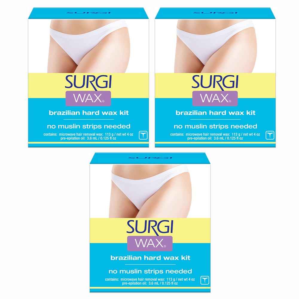 Surgi Wax Brazilian Hard Wax Waxing Kit for Private Parts, 4 Ounce Boxes (Pack of 3)