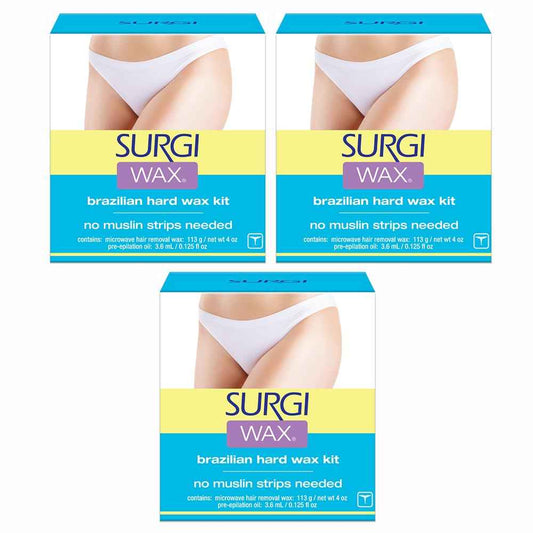 Surgi Wax Brazilian Hard Wax Waxing Kit for Private Parts, 4 Ounce Boxes (Pack of 3)