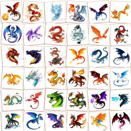 Dragon Temporary Tattoos - 36 Sheets Waterproof Fake Tattoos