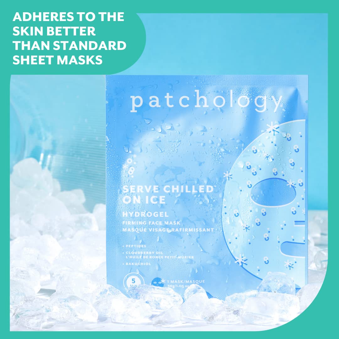 Patchology Iced Cooling and Firming Hydrogel Masks with Peptides, Cloudberry Oil and Bakuchiol. Facial Sheet Mask designed to firm skin and soothe redness and puffiness 1 - Count