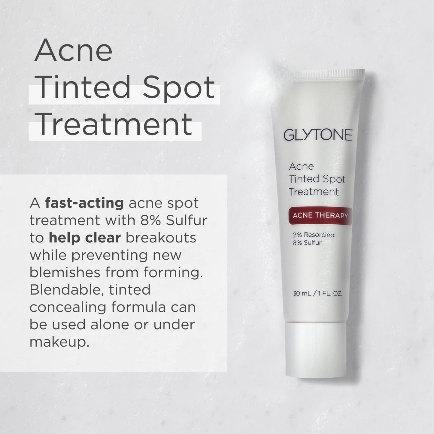 Glytone Acne Spot Treatment Face Cream with 8% Sulfur & 2% Resorcinol, Tinted Acne Treatment for Teenagers, Conceals Blemishes, 1 oz