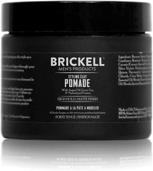 Brickell Men's Products Hair Styling Clay Pomade For Men, Natural & Organic with Strong Hold & Matte Finish, Product for Modern Hairstyles, 2 Ounces, Scented