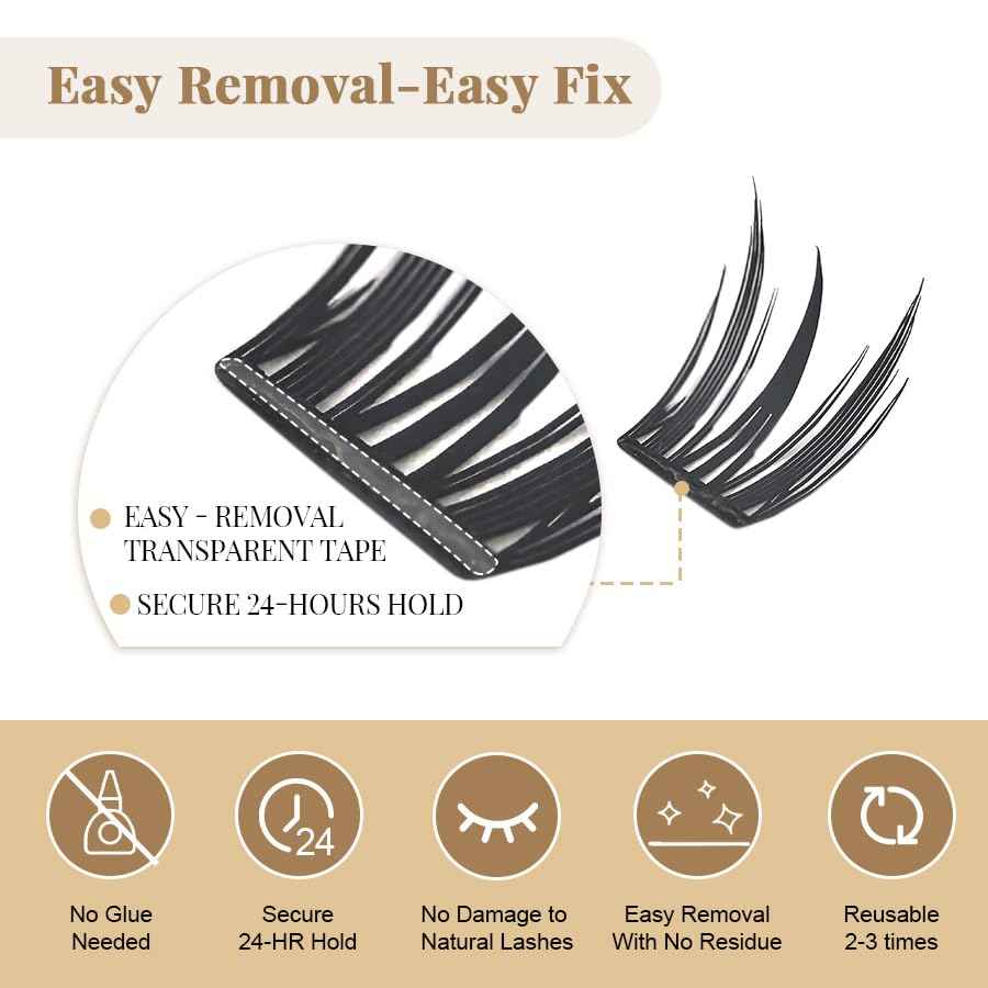 Lashterally Self Adhesive Glue Free Easy Removal Lash Clusters Kit Manga Eyes Style DIY Upgrade D Curl Eyelash Extensions False Eyelashes Cupid's Love 10-14mm 90clusters