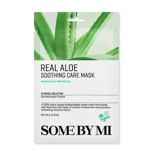 SOME BY MI Real Aloe Soothing Care Mask - Pack of 10 - Made from Real Aloe for Dry and Oily Skin - Daily Vegan Korean Sheet Mask for Skin Calming and Soothing - Korean Skin Care