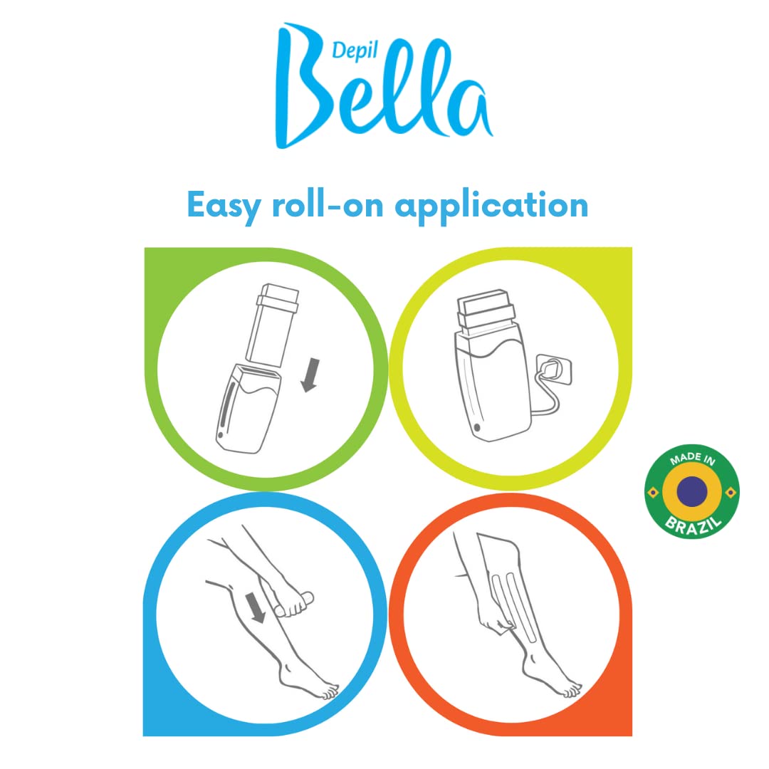 Depil Bella Roll On Wax Algae with Peppermint Depilatory | Body Waxing, Hair Removal Wax-Cartridge | For Men and Women | Home Self Waxing | Sensitive Skin | Painless (6 PACK + ADD)
