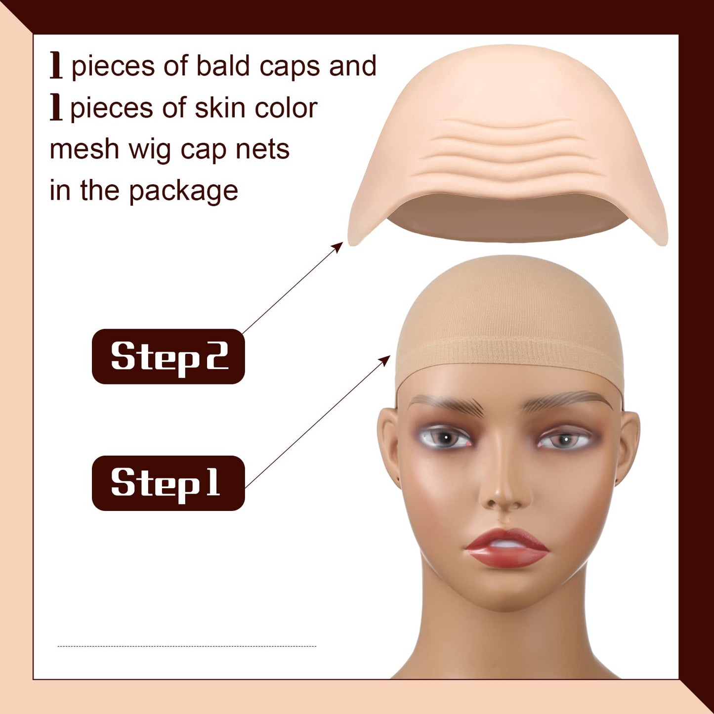 2 Pieces Halloween Bald Cap Makeup Latex Bald Head Wig Caps Bald Hat Cosplay Makeup Costume Accessories for Adults Women (Pink, Beige,Novel Style)