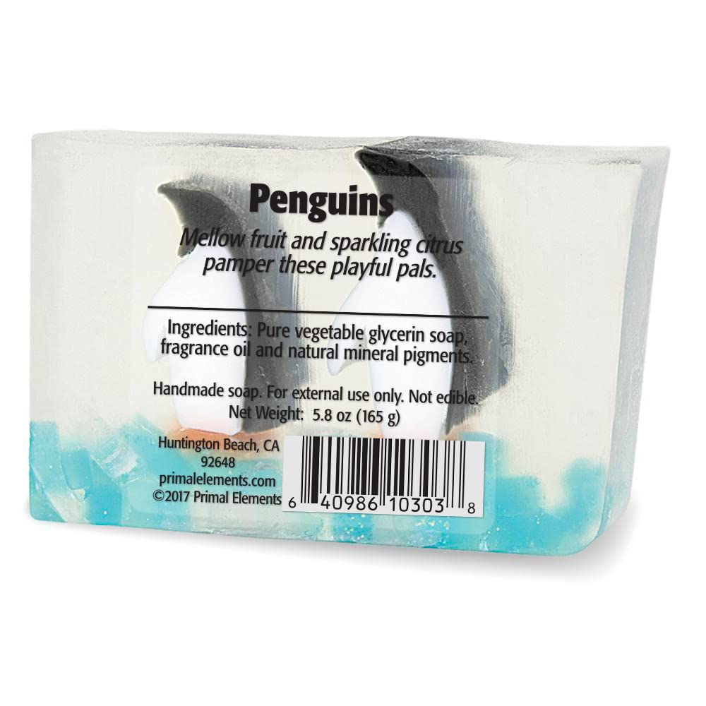 Primal Elements Glycerin Bar Soap | Helps All Skin Types, Sensitive, Oily & Dry Skin | NO PARABENS, VEGAN, GLUTEN FREE, 100% VEGETABLE BASE - (Penguins)