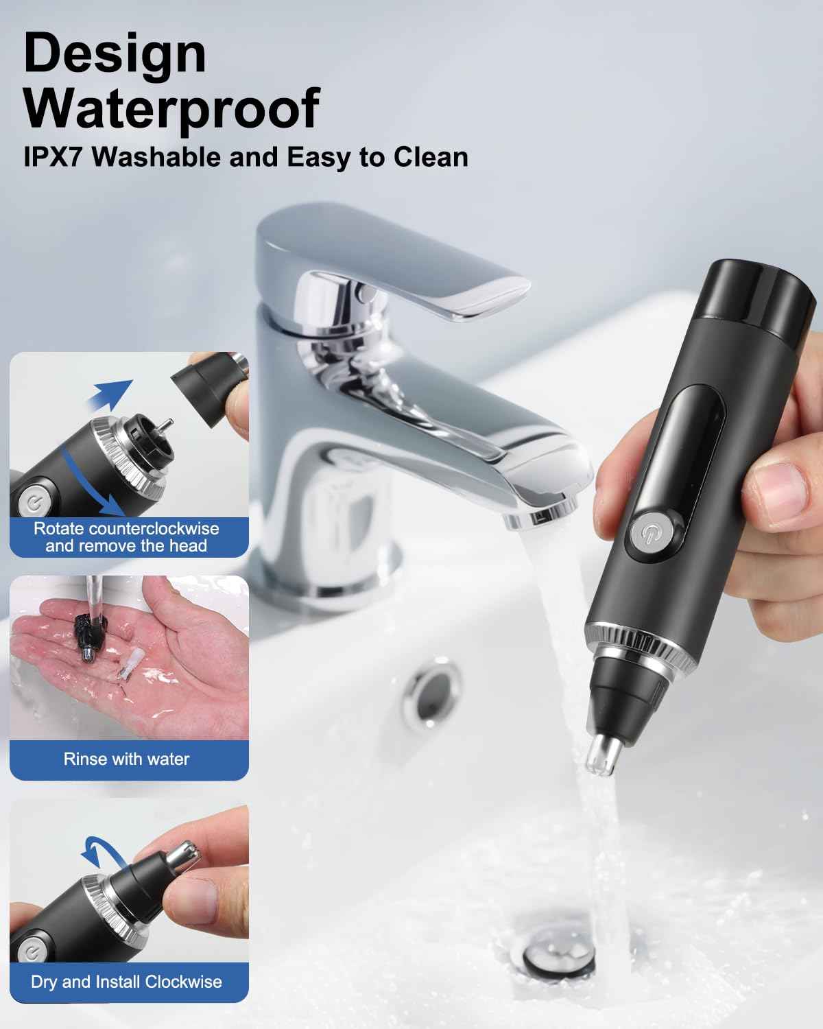 RAXMETRY Nose Hair Trimmer for Men and Women,2025 Professional Painless IPX7 Waterproof Eyebrow & Facial Hair Trimmer,USB Rechargeable with LED Display Dual-Edge Blades for Smoother Cutting,Silver