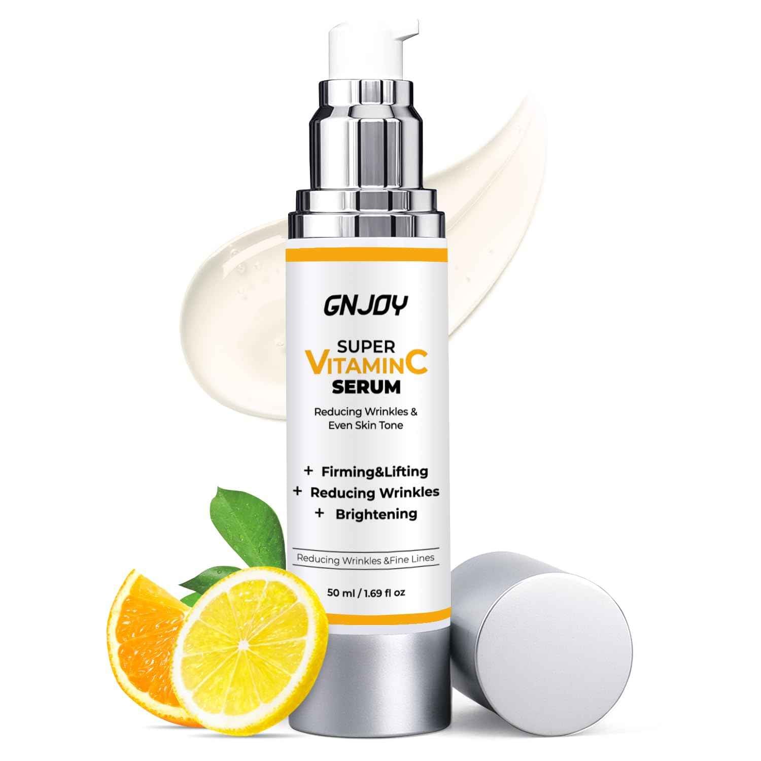 GNJOY Vitamin C Serum for Face | 84% Super C Serum for Women Over 70, with Vitamin C Hyaluronic Acid Caffeine for Mature Skin All-In-One Hydrate, Repair, Firm, Lift, Smooth Fine Lines - 50ml