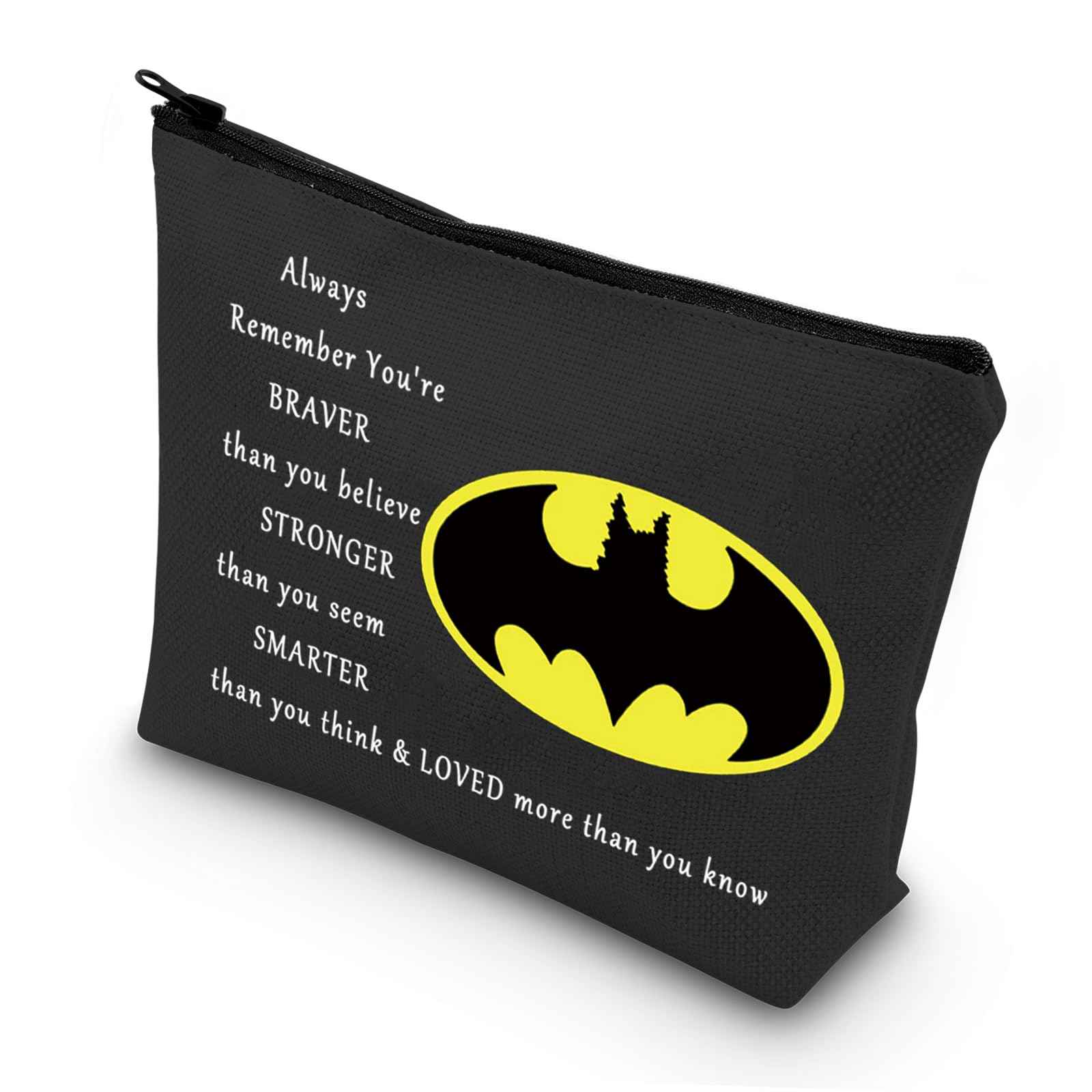 LEVLO Bat Classic Logo Make Up Bag - Cosmetic Gift, Stronger Smarter Than You Think, Black Zipper Pouch