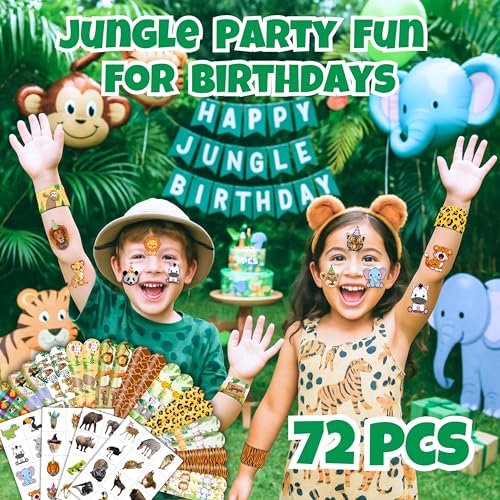 Jungle Party Favors Set - 72pc Tattoos & Slap Bracelets