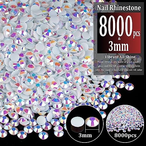 8000pcs 3mm White AB Flatback Resin Rhinestones - Non Hotfix Jelly Gems Kit
