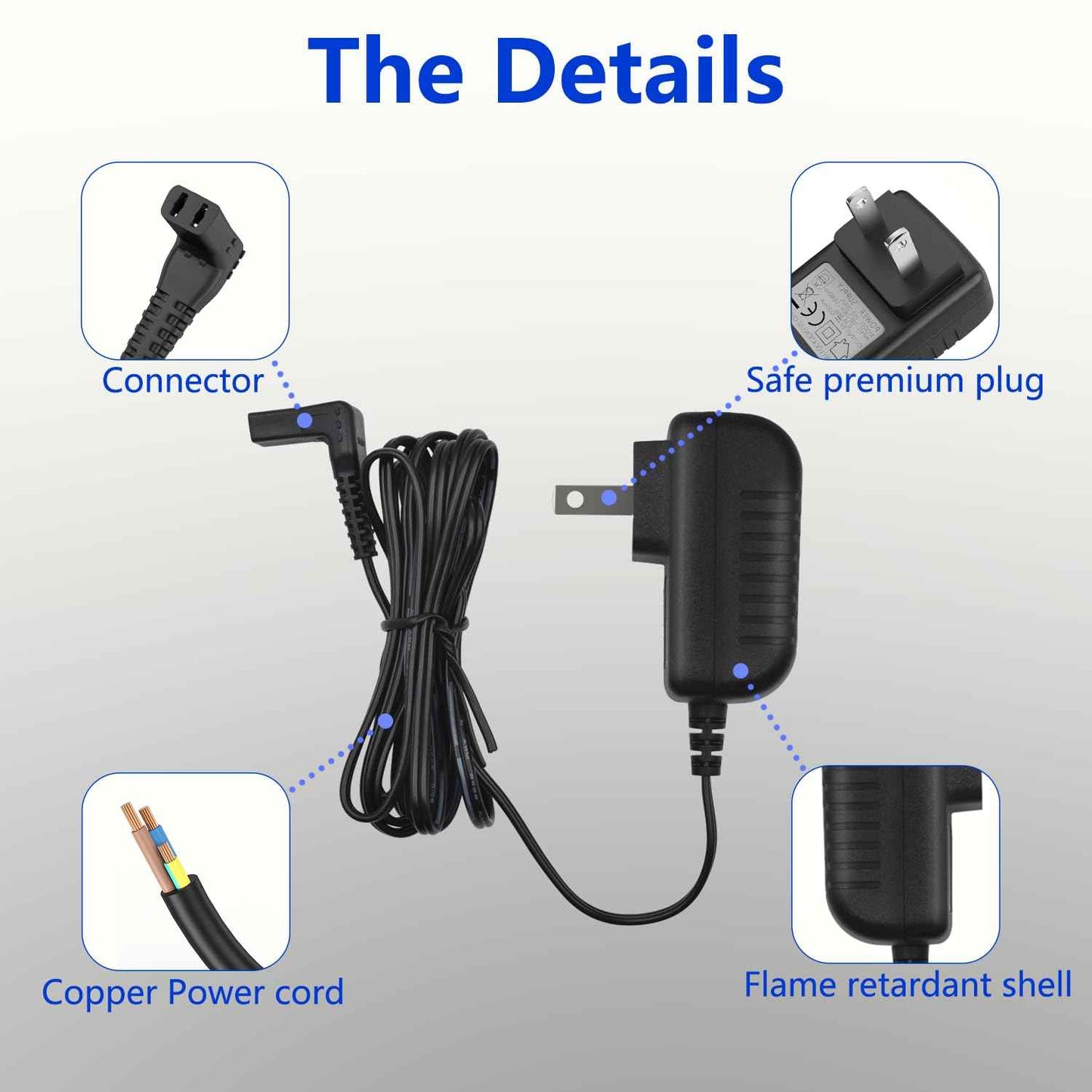 Cordro Charger for Wahl SS2L, WSS3L, Replacement Charger for Trimmer Models SS2L, WSS3L, 9818A, 5616L, 5701, 9818-5001, 9864, 9870, 9884L2, 9896, 9899,Trimmer Power Supply Charging Cord