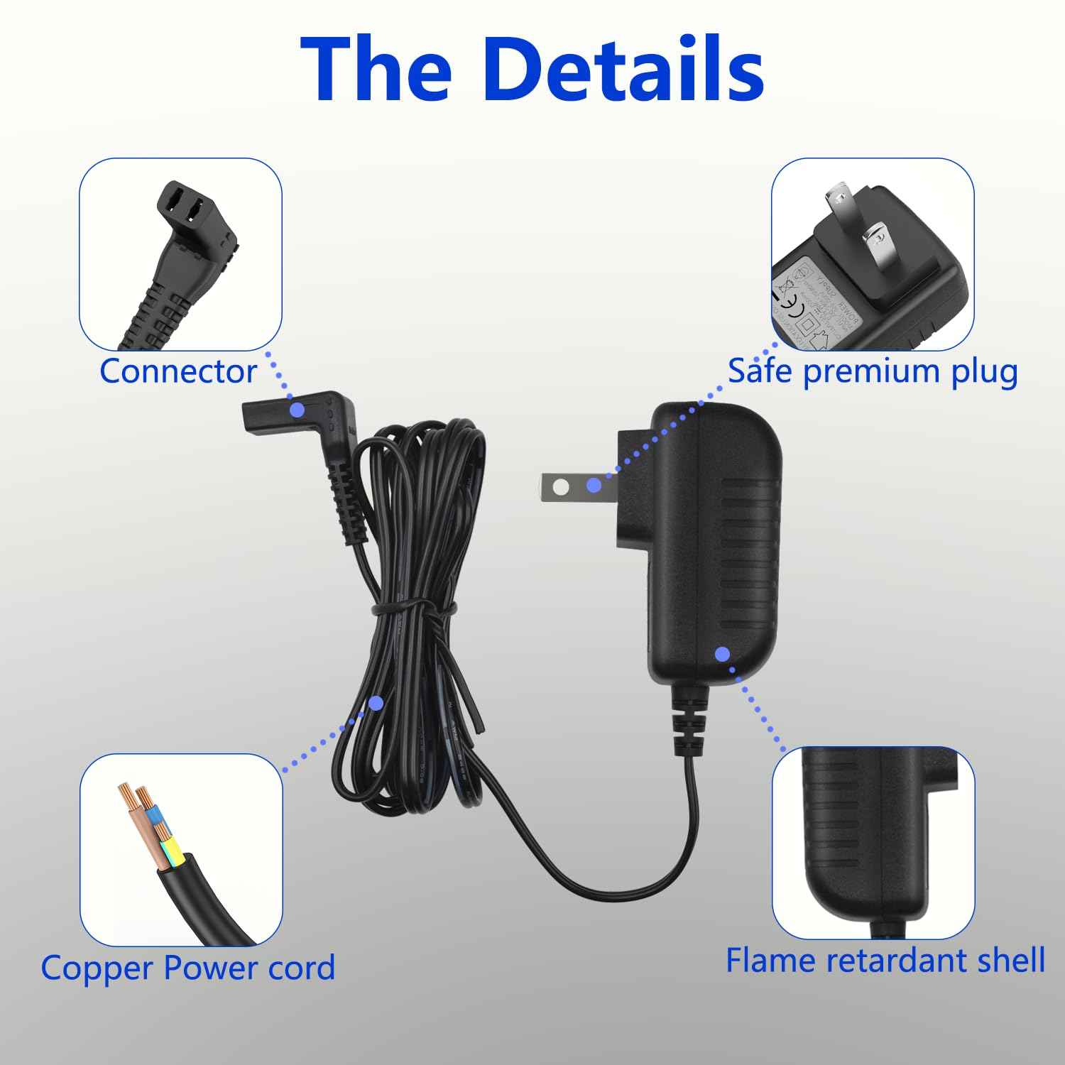 Cordro Charger for Wahl SS2L, WSS3L, Replacement Charger for Trimmer Models SS2L, WSS3L, 9818A, 5616L, 5701, 9818-5001, 9864, 9870, 9884L2, 9896, 9899,Trimmer Power Supply Charging Cord