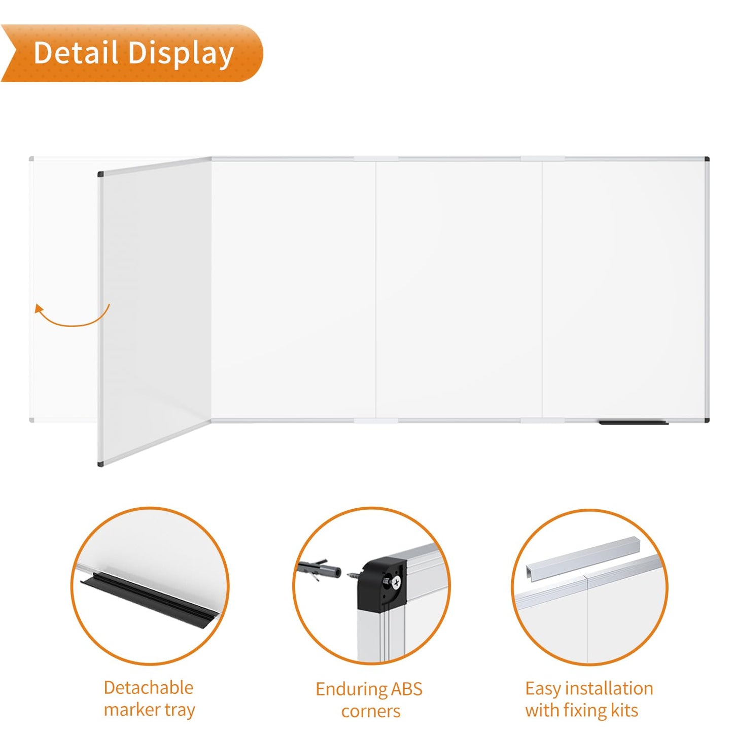 VIZ-PRO Large Dry Erase White Board/Magnetic Foldable Whiteboard, 120 X 48 Inches, Silver Aluminium Frame