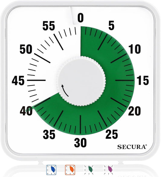 Secura 7.5 Inch Visual Timer, 60 Minute Oversize Visual Countdown Timer for Kids and Adults, Durable Mechanical Time Management Tool (Green)