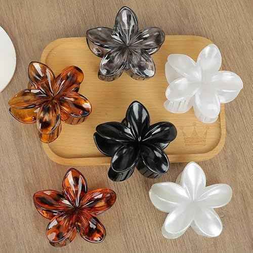 6PCS Flower Hair Clips, Large Claw Clips for Women Thick Hair, Non Slip Strong Hold for Women Thin Hair Girls Gifts (Leopard print -B)