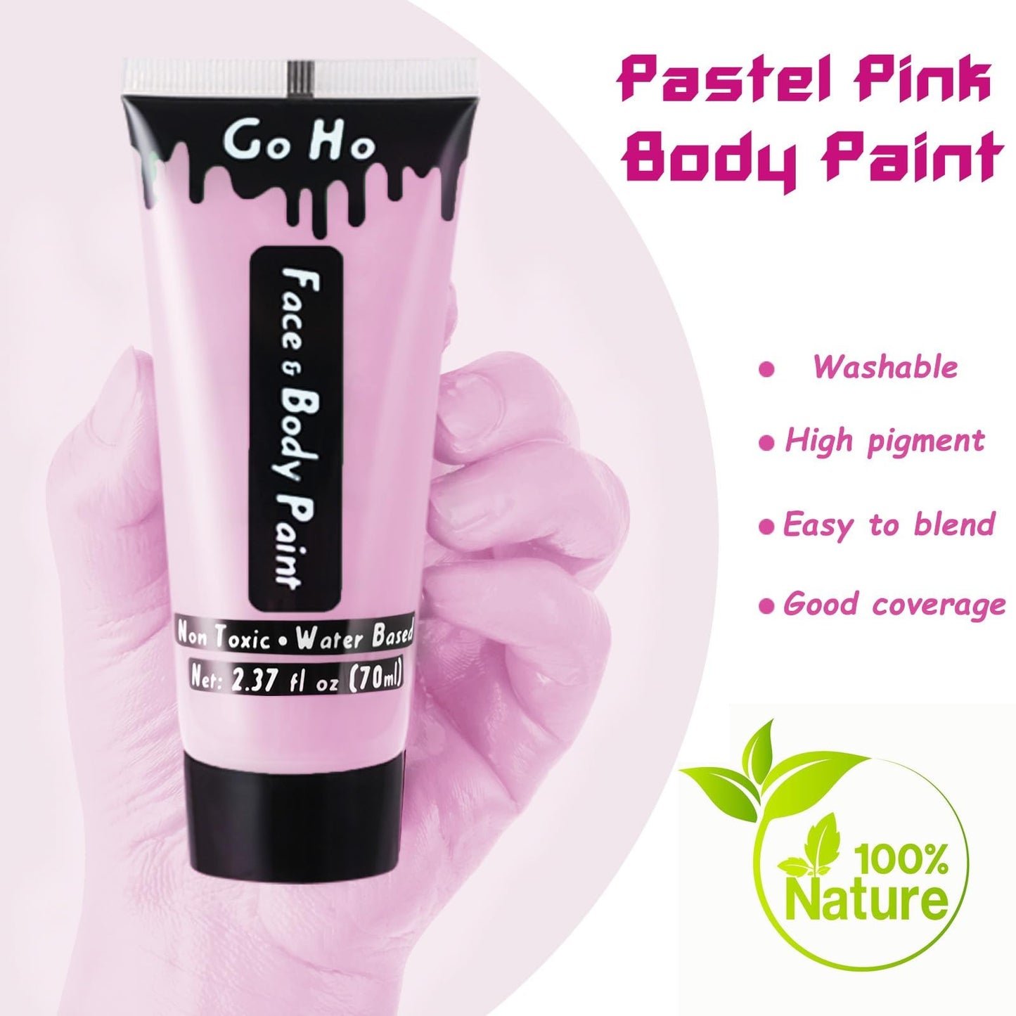 Go Ho Pastel Pink Body Paint Washable(2.37 oz,70 ml),Water Based Cream Pastel Pink Face Body Paint for SFX Cosplay Costumes Festivals Halloween Makeup