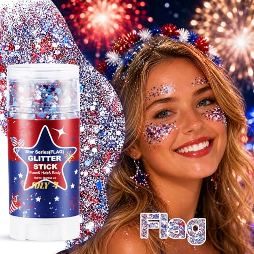 Patriotic Glitter Stick – Waterproof Red White Blue Shimmer