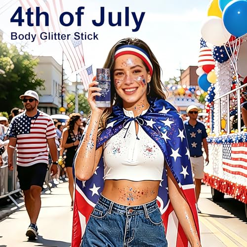 Red White Blue Glitter Stick - Waterproof Patriotic Body Makeup