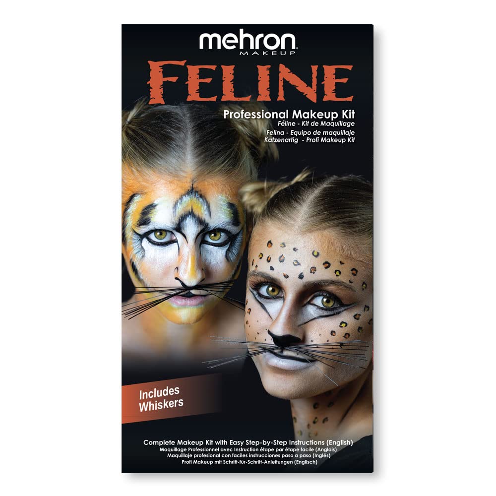 Mehron Makeup Premium Character Kits| Makeup Kits for Halloween & Cosplay| Made in the USA | Complete Makeup Kit | Includes all Makeup, Tools, & Instructions on How to Create the Look | (Feline/Cat)