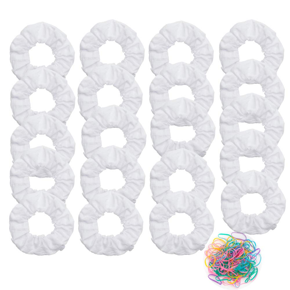 RJMBMUP 20 Pack White Cotton Scrunchies for Tie Dye Party Hair Elastic Hair Ties Pony Tail Holder for Women