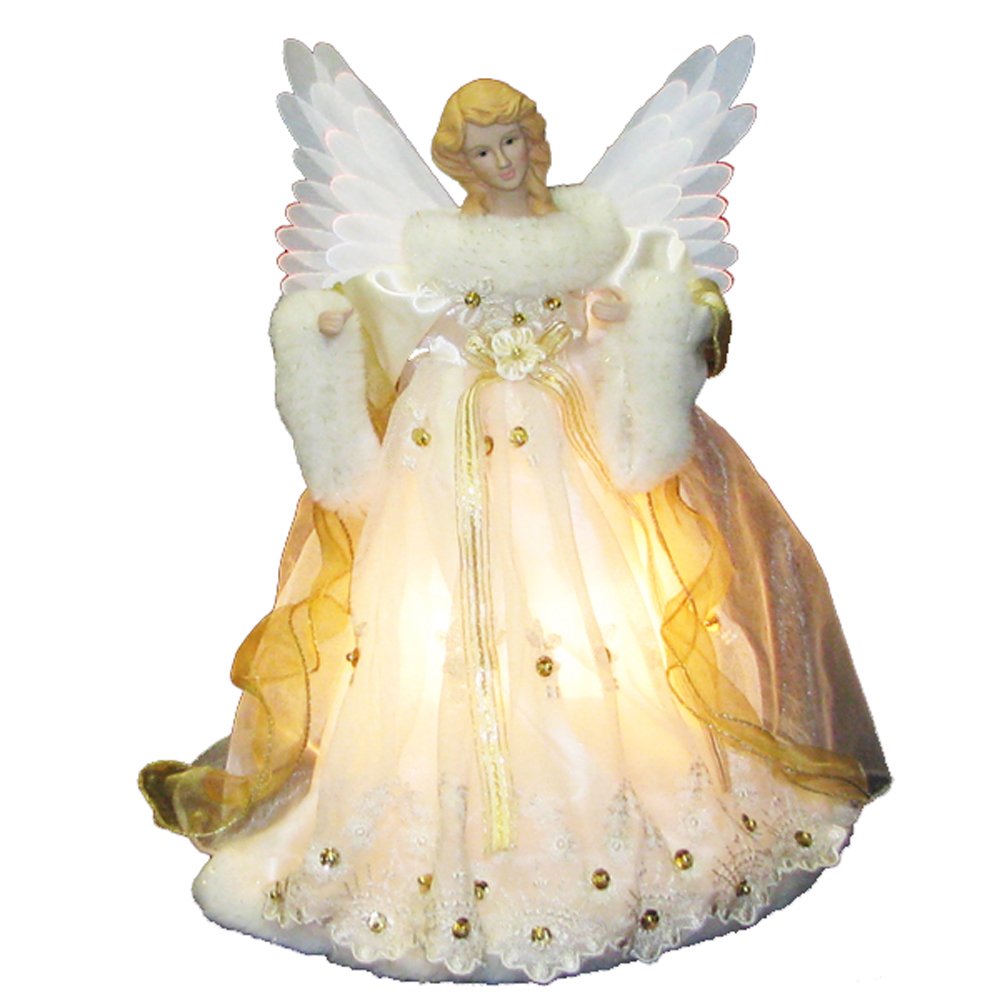 Kurt Adler 14-Inch Ivory and Gold Fiber Optic Animated Angel Treetop (UL2184)