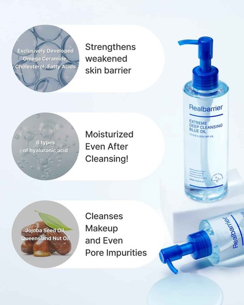 Real Barrier Extreme Deep Cleansing Blue Oil 6.76 Fl Oz, Removes Makeup, Sebum & Blackheads, Hydrating & Gentle on Skin, Low-Irritation Pore Cleansing, Korean Skincare