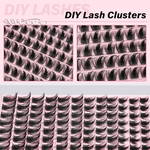 NYCAAREyelash Clusters Wispy Eyelash Clusters 144pcs D Curl 8-18mm Lash Clusters Fluffy Individual Lashes Volume Thin Band Cluster Eyelash Extensions Easy DIY for Beginners(NY02,D-8-18MIX-ZZLJ-3)