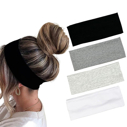 SASAACC Fashion Headbands for Women 4 Pack Skin Friendly Fabric Non-Slip Premium Stretch Sweat-Absorbent Breathable Wear for Yoga, Travel or Running (Color Combination 1)