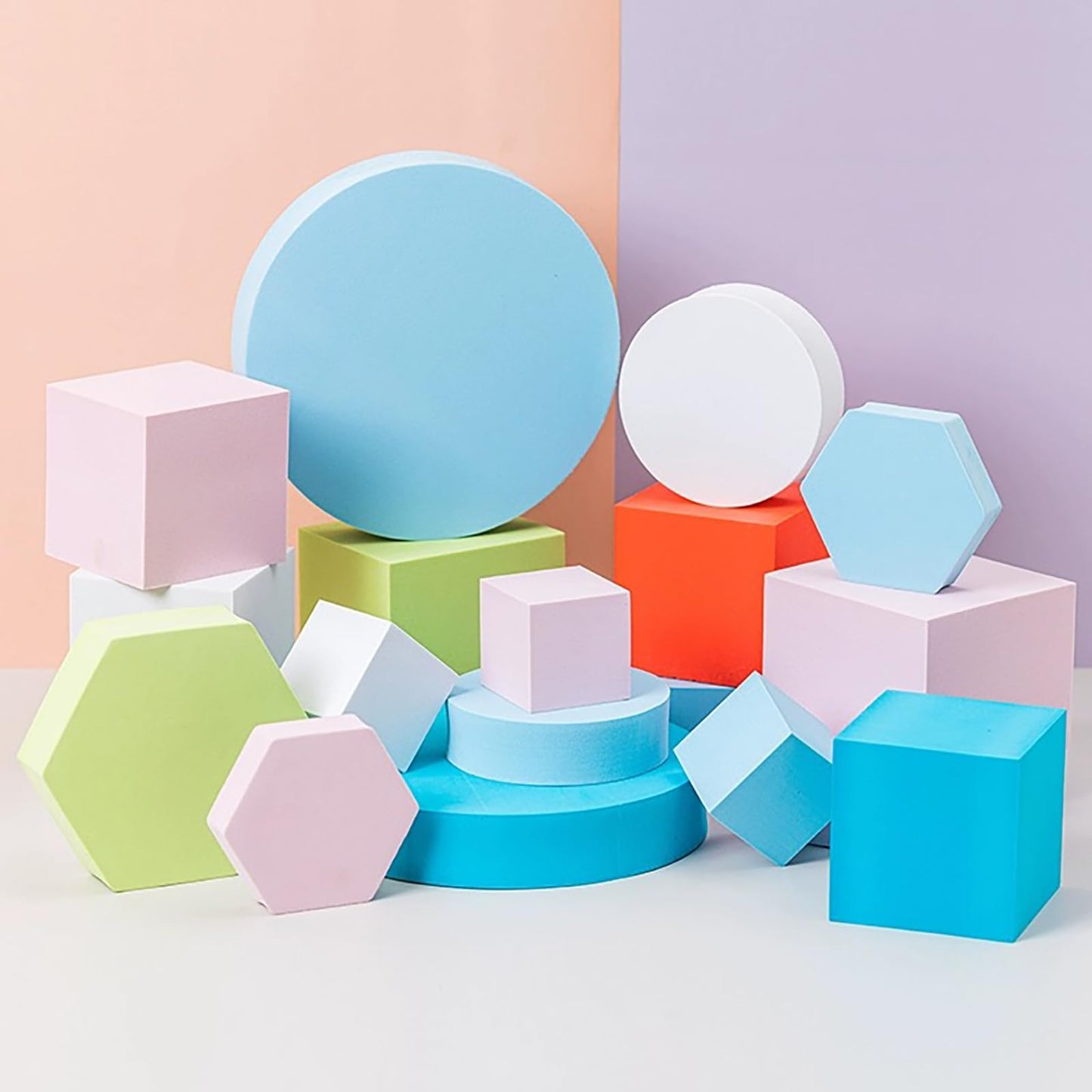 Yiemoge 8PCS Geometric Cube Photo Props Set, Hard Foam Photography Background Props for Goods, Crafts, Lipstick, Jewelry, Cosmetics, Makeup Tools, Food Lake Blue