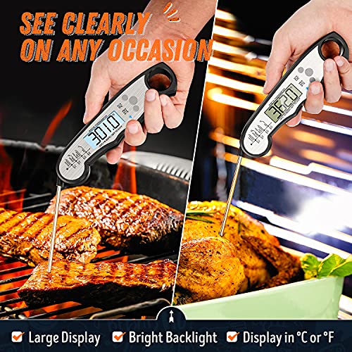 Digital Meat Thermometer, Waterproof Instant Read Food Thermometer for Cooking and Grilling, Kitchen Gadgets, Accessories with Backlight & Calibration for Candy, BBQ Grill, Liquids, Beef, Turkey…