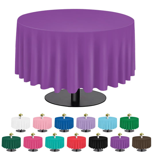 tujol Purple 6 Pack Plastic Table Cloth 84", Disposable Round Tablecloth Table Cover, Plastic Table Cloths for Parties