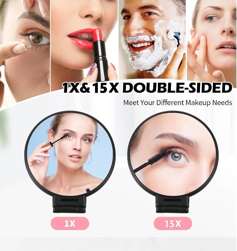 Stianiiie Black 1X/15X Double Sided Travel Handheld Mirror for Makeup & Grooming