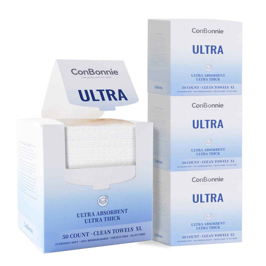 Conbonnie Clean Face Towels XL, Ultra Ed., 10"×12" Biobased Facial Towels, Disposable Face Towelette, Makeup Remover Dry Wipes, Thicker Textured for Skin Care, Clean Skin, 200 Count (4 Pack)