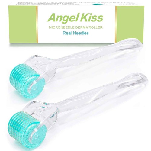 Angel Kiss Derma Roller REAL NEEDLES - 192 Microneedling Beginner Stainless Steel Needle & Advanced 5 Titanium Needle Combination Micro Needle Roller 0.3mm - w/Storage Case