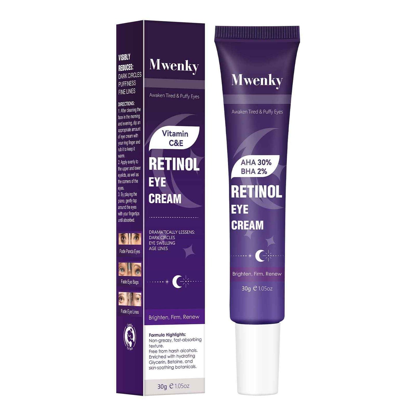 Retinol Eye Cream, Infused with Vitamin C&E to Smooth and Hydrate Skin, Cream for Dark Circles Treatments, Reduce Under, Smooth Wrinkles, Eye Bags, Puffiness