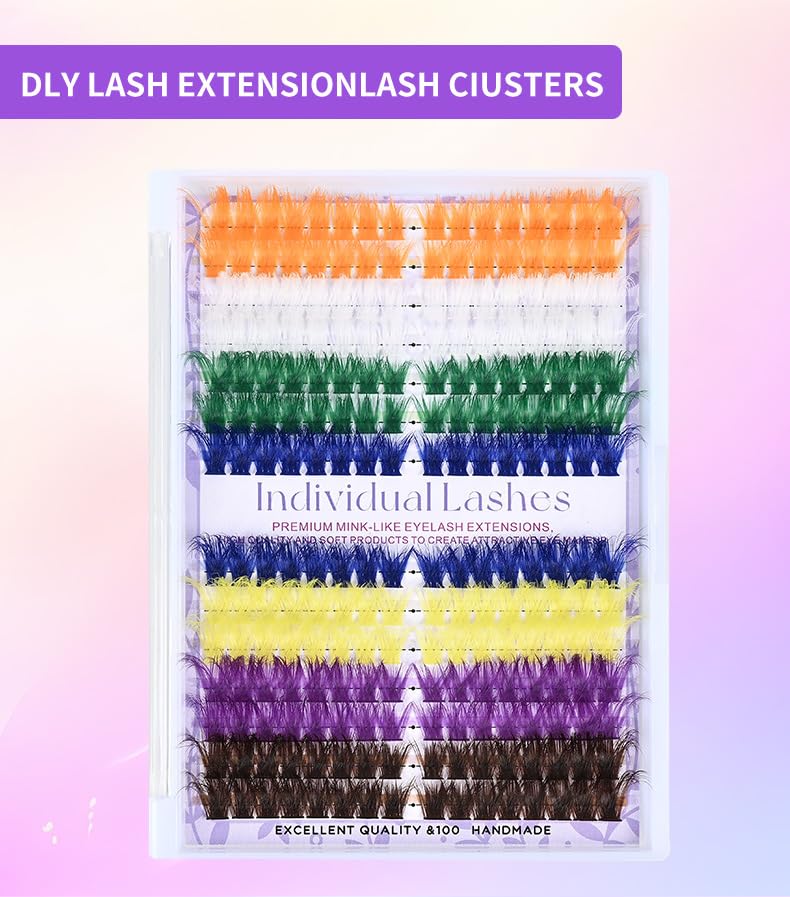 3D Colored Lash Clusters - 224 Pcs Fluffy Mink Extensions 9-16mm