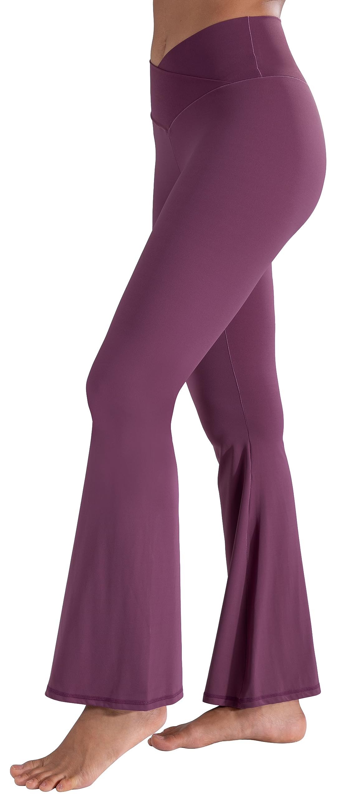 Sunzel Flare Leggings, Crossover Yoga Pants with Tummy Control, High-Waisted and Wide Leg, 30" Inseam, Burgendy X-Small